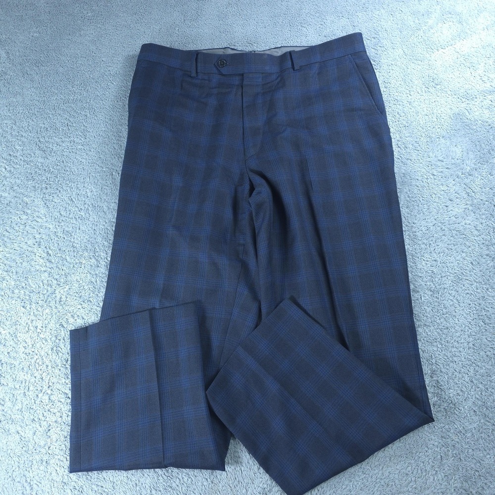 Tiglio Luxe Dress Pants Mens 36x30 Blue Plaid Super 150s Wool Made Italy